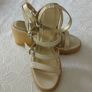 Metallic Gold Platform Strappy Sandals for Women